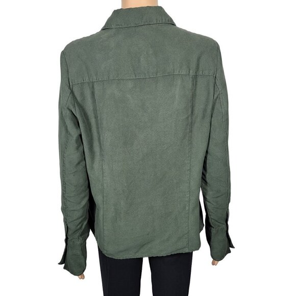 Croft & Barrow Women's Dark Green Faux Suede Feeling Zip Up Over Shirt Size M - Picture 7 of 13